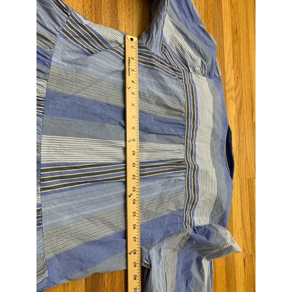 Gap Blue Mixed Stripe Tiered Shirt Dress Cotton L 3/4 Sleeve Casual Mini - Picture 9 of 12